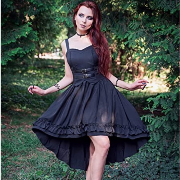 Vintage Ruffle Dress w/ Hi-Lo Hem Goth Steampunk Dress, Black, Size Small, NWOT - Picture 2 of 16